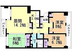 山鼻サンタウン3号館 3LDKの間取図画像