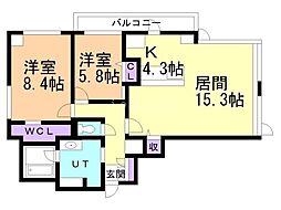 桂和レジデンス裏参道 6階2LDKの間取り