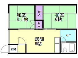 ハウスたむら 2DKの間取図画像