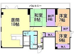 クリスタルファイブ 8階3SLDKの間取り