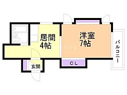 キャッスル北沢札幌 1DKの間取図画像