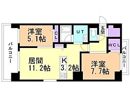 札幌市営東西線 西18丁目駅 徒歩3分の賃貸マンション 2階2LDKの間取り