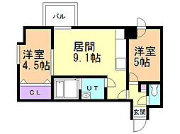 グランドジョラスＮ6 4階2LDKの間取り