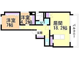 ヴォーネン伏見 6階2LDKの間取り