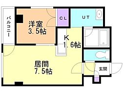 サンライト南5条 2階1LDKの間取り