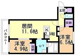 札幌市中央区南九条西15丁目マンション 2LDKの間取図画像