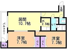 ロームラス桑園 2LDKの間取図画像