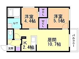 札幌市中央区北十三条西16丁目マンション 2LDKの間取図画像