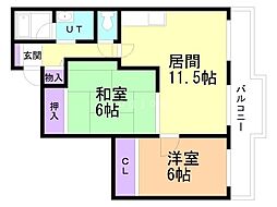 サンシャイン中島公園 2LDKの間取図画像