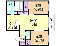 ディオグラシア宮の森 2LDKの間取図画像