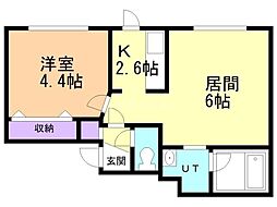 ツインズ南8条五番館 1LDKの間取図画像