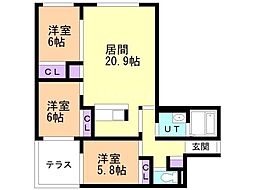 レインボーロード宮の森2nd 3LDKの間取図画像