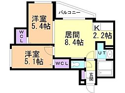 DIORERESIDENCESAPPORO 2LDKの間取図画像