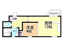 カピテーヌ円山 1LDKの間取図画像