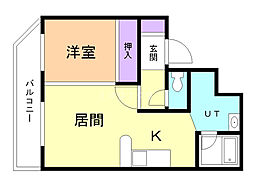 カピテーヌ円山 1LDKの間取図画像