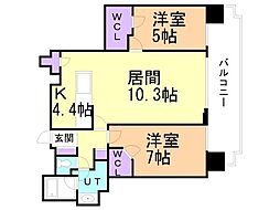 プレミストタワーズ札幌苗穂ブライトゲート 2LDKの間取図画像