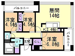 ラフィネタワー札幌南3条 3LDKの間取図画像