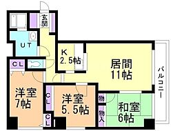 ロイトン山鼻 3LDKの間取図画像