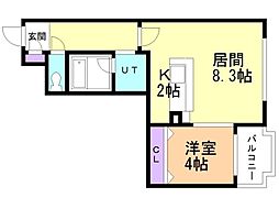 ダイヤモンドヤマハナ 1LDKの間取図画像