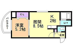 パークヒルズU・D・A 1LDKの間取図画像