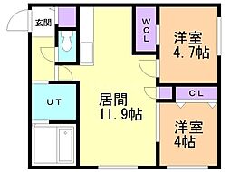 Halenix札幌医大前 2LDKの間取図画像