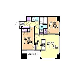 ラフィネタワー札幌南3条 2LDKの間取図画像