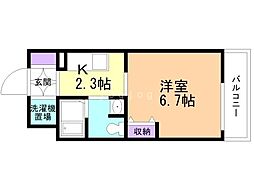シティーコート北1条 1Kの間取図画像