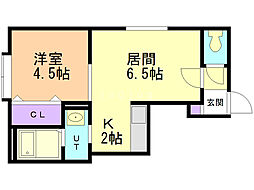 パークヒルズ中島公園 1DKの間取図画像