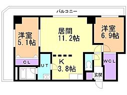 グランカーサ永山公園通east 2LDKの間取図画像