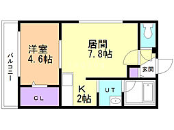 カーサ北3条 1LDKの間取図画像