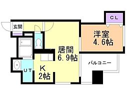 クレエル大通 1LDKの間取図画像