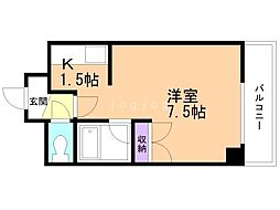 ヴァンクール北5条 1Kの間取図画像