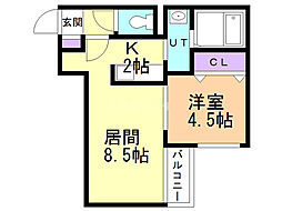サンルーチェ山鼻 1LDKの間取図画像