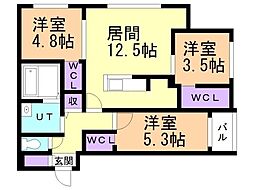 仮)ラ・シュエットS6 3LDKの間取図画像