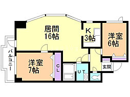 日宝ノール旭ケ丘 2LDKの間取図画像
