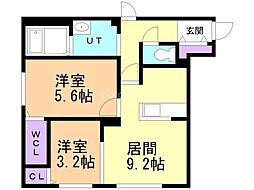 札幌市中央区南九条西11丁目マンション 2LDKの間取図画像