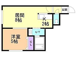 レイディアント南9条 1LDKの間取図画像