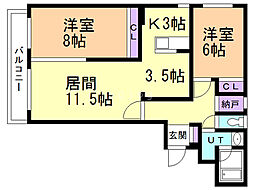 GRACE円山 2LDKの間取図画像