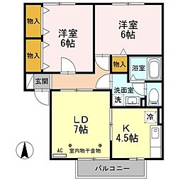 グランドール沢村A棟 2LDKの間取図画像