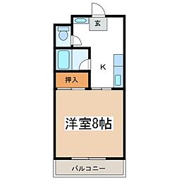 龍上館ハイツ 1Kの間取図画像