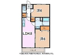 サンビレッジ古城A 2LDKの間取図画像