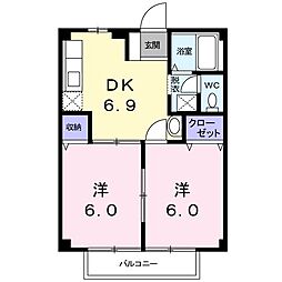 グリーンハウスチャチャ 2DKの間取図画像