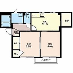 フレグランスさかいB 2DKの間取図画像
