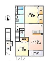 グランツ・フィオーレ 2LDKの間取図画像