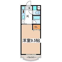 サンヒルズ高宮 1Kの間取図画像