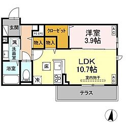 トリシア東和田 W棟 1LDKの間取図画像