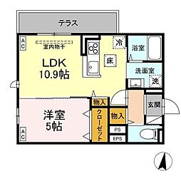 トリシア東和田 W棟 1LDKの間取図画像