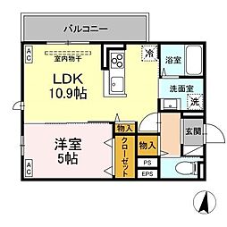 トリシア東和田　W棟 3階1LDKの間取り