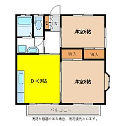 シティハイツグリーンパーク 2DKの間取図画像