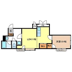 リブイン七瀬 1LDKの間取図画像